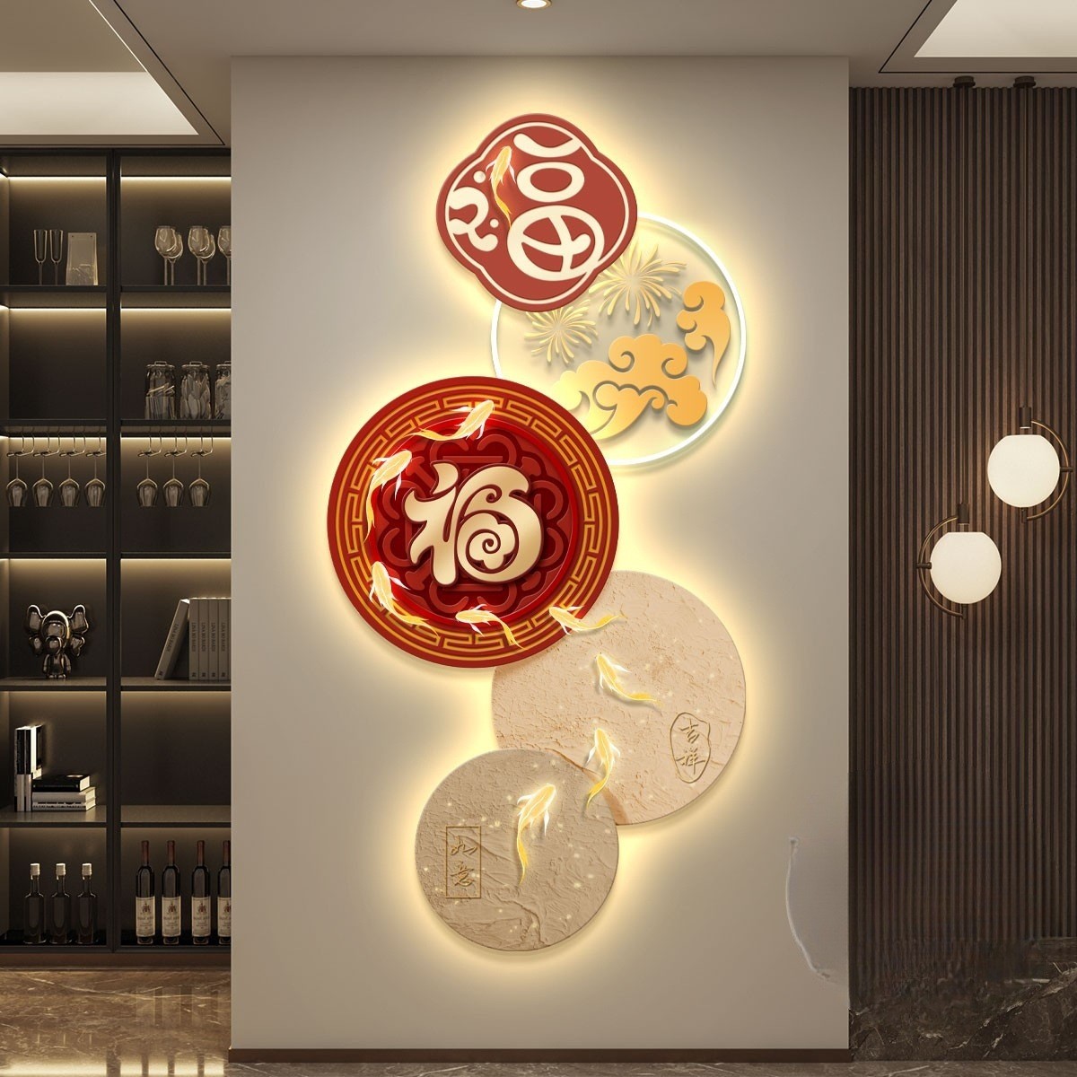 福字led带灯轻奢入户玄关装饰画挂画过道走廊壁画简约现代高级感