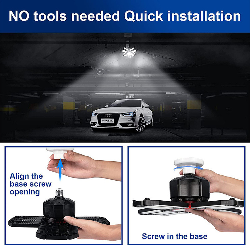 led车库灯12叶可插头变形e26e27折叠车间灯仓库顶棚吸顶工矿灯