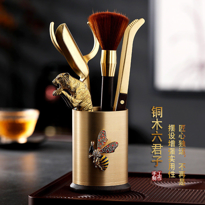 纯铜六君子套装茶筒茶道零配茶夹泡茶工具珐琅彩茶具配件大全
