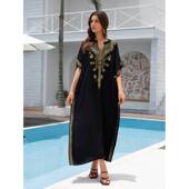 沙滩罩衫 人棉金色长袍度假绣花l4053l