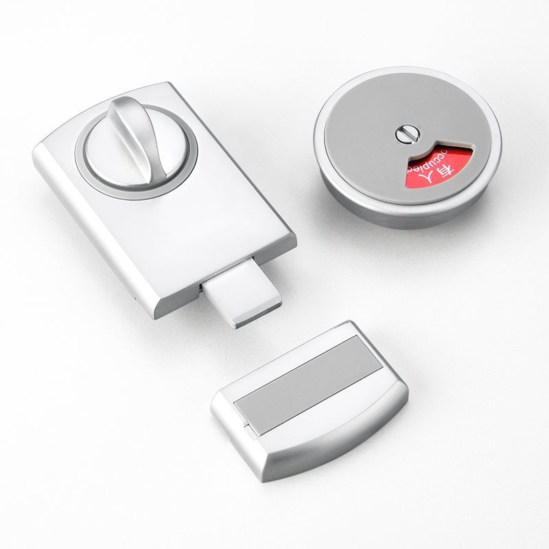 无人卫生间隔断五金配件黑色有人公共厕所指示锁隔板加厚插销锁扣