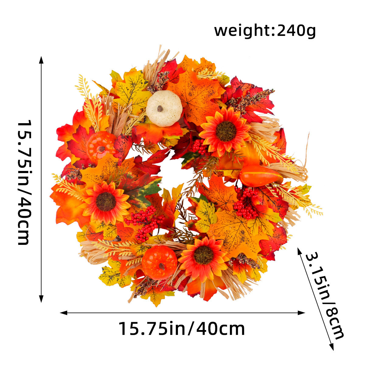 新款秋季丰收节花环装饰品枯枝南瓜枫叶花圈节日气氛布置道具