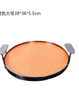 现代简约金属圆形艺术托盘皮革软装饰品样板房间售楼处摆件