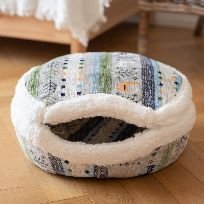 铜锣烧猫窝圣诞复古房子保暖封闭式两用四季猫屋冬季猫窝