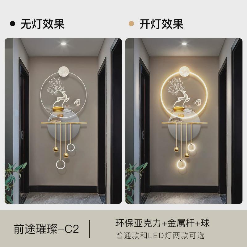 麋鹿发光入户门玄关装饰画带led大气壁灯画走廊过道立体轻奢挂画图片