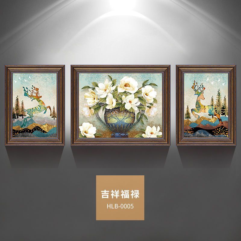 美式客厅装饰画高端三联画沙发背景墙画简壁画餐厅油画欧式美挂画