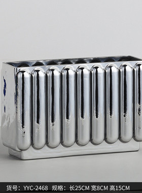 bestwest软装几何电镀银色玻璃花瓶家居客厅插花摆件轻奢花器