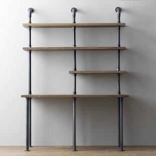 美式一体木板分隔板水管实木书桌多层架工业复古壁挂墙上置物书架