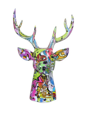 艺术彩色卧室书房客厅现代创意家居树脂工艺品动物大鹿头装饰摆件