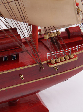 （红色）家居摆件帆船风格地中海模型家装饰品摆件木工制作海盗船