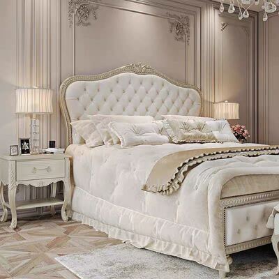 热销美式高端实木实木雕花超纤皮床现代进口布艺床绒意大利公主床