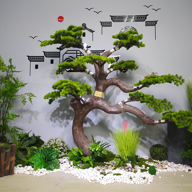 仿真绿植松树新中式办公室装饰摆件玄关盆景摄影道具造型迎客松