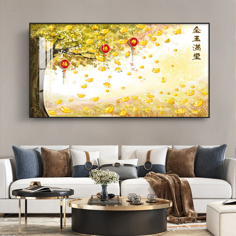 发财树轻奢欧美装饰画过道走廊壁画餐厅油画现代简约客厅挂画图片