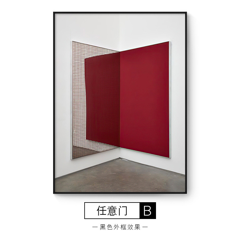 现代轻奢客厅玄关装饰画红色墙角空间艺术样板间背景墙壁方型挂画