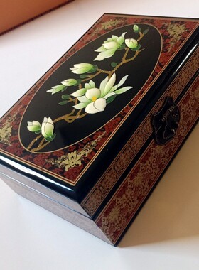 彩绘光漆器首饰收纳盒木质 手工推复古新娘珠宝盒 创意礼品饰品盒