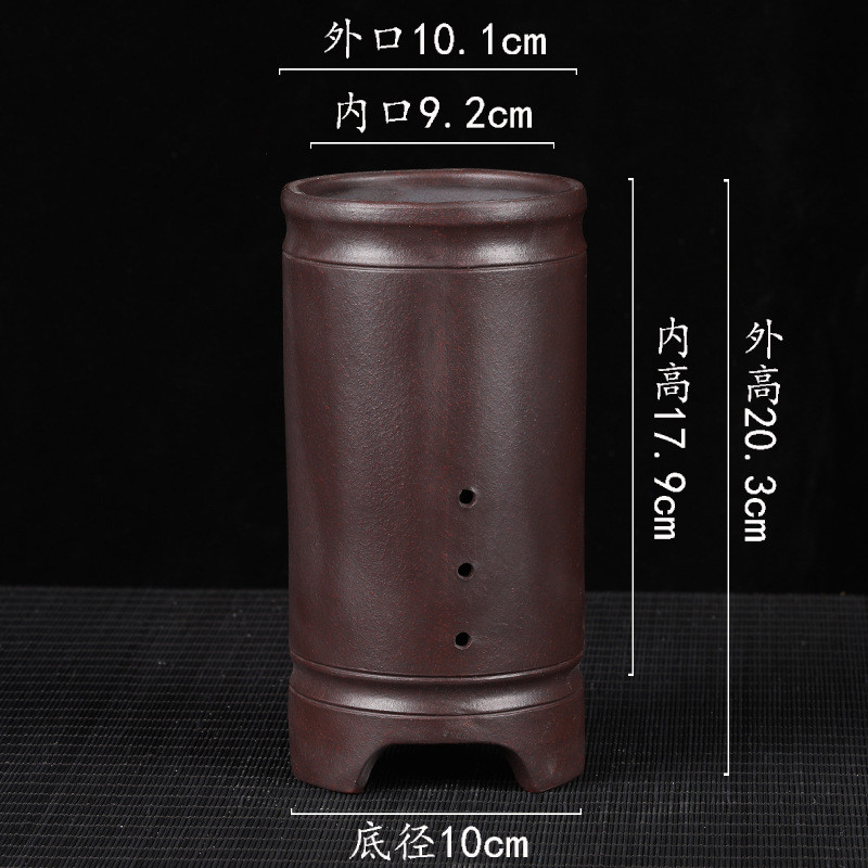 宜兴多肉签筒古红泥中号兰花盆带底座紫砂花盆菖蒲盆园艺花卉批发