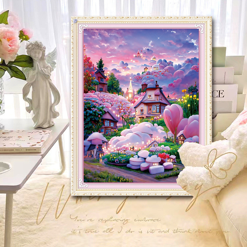 v3fp梦幻雏菊小屋十字绣2023线绣新款客厅卧室彩色风景田园花卉手