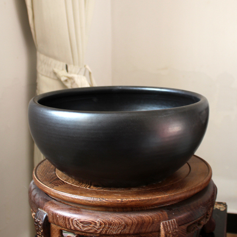 景德镇陶瓷器金鱼缸创意乌龟缸水培黑色瓷盆碗莲荷花盆缸水仙无光