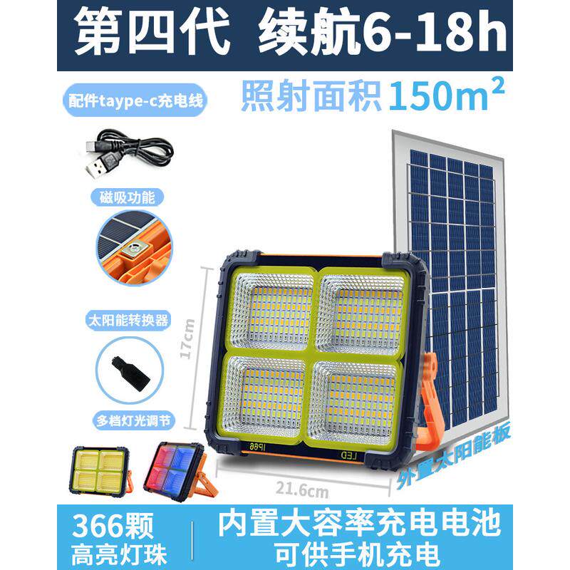 太阳能led充电投光灯便携式手提应急照明灯户外防水泛光灯地摊灯
