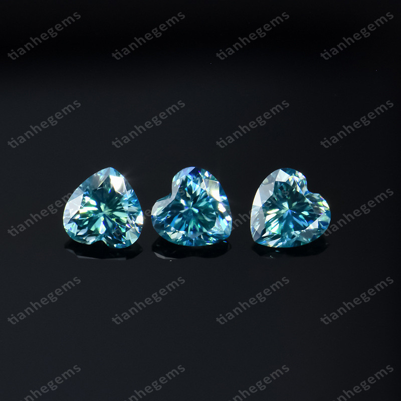 热销国外镀色彩色宝石心形海蓝兰莫桑石裸石厂家批发戒面合成莫桑