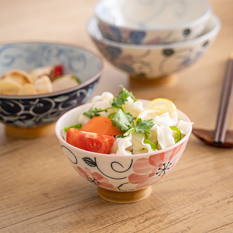 日本进口美浓烧系列花草米饭碗陶瓷餐具家用情侣多用碗亲子碗