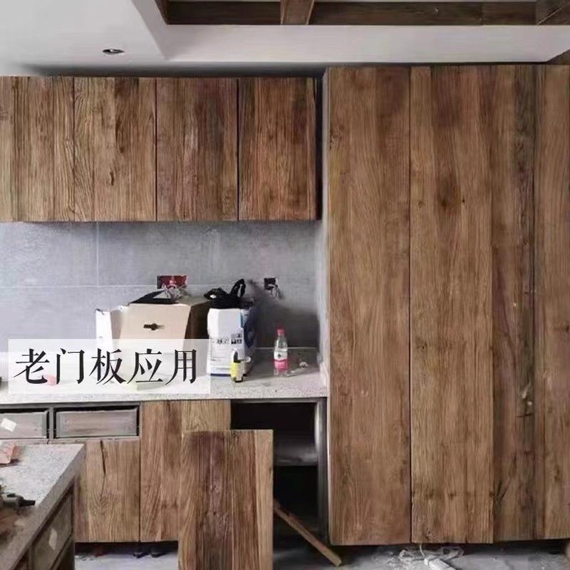 北方老榆木门板实木大板做旧风化吧台复古桌面原木木板餐桌飘窗板