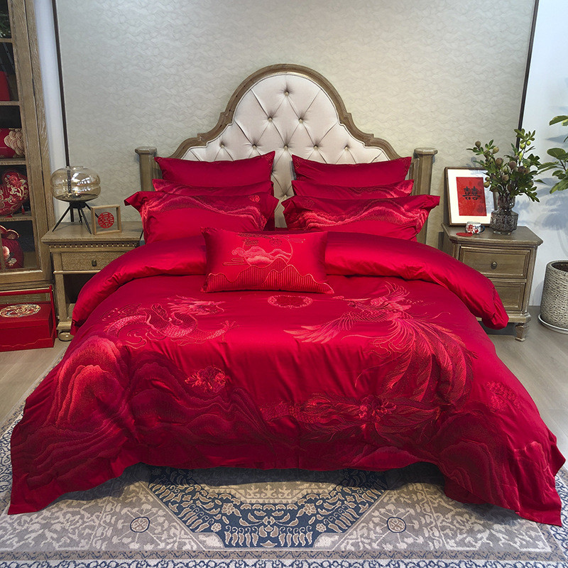 九喜狐婚庆家纺龙凤备红色四件套结婚床上用品刺绣婚喜被乔迁之喜