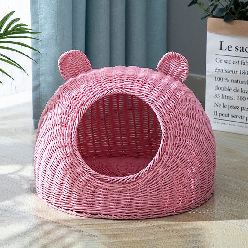 藤编猫窝四季通用半封闭式透气可水洗猫咪窝大型手工编织夏季凉窝