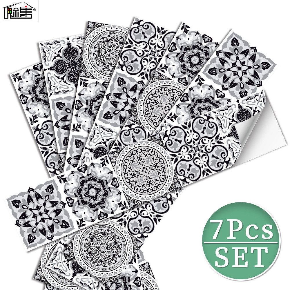 桌面楼梯家具翻新贴纸自粘浅色黑白欧式花砖墙贴壁画免胶水RS016,家居饰品,软装墙贴,淘宝优惠券,粉丝福利购,淘宝优惠卷