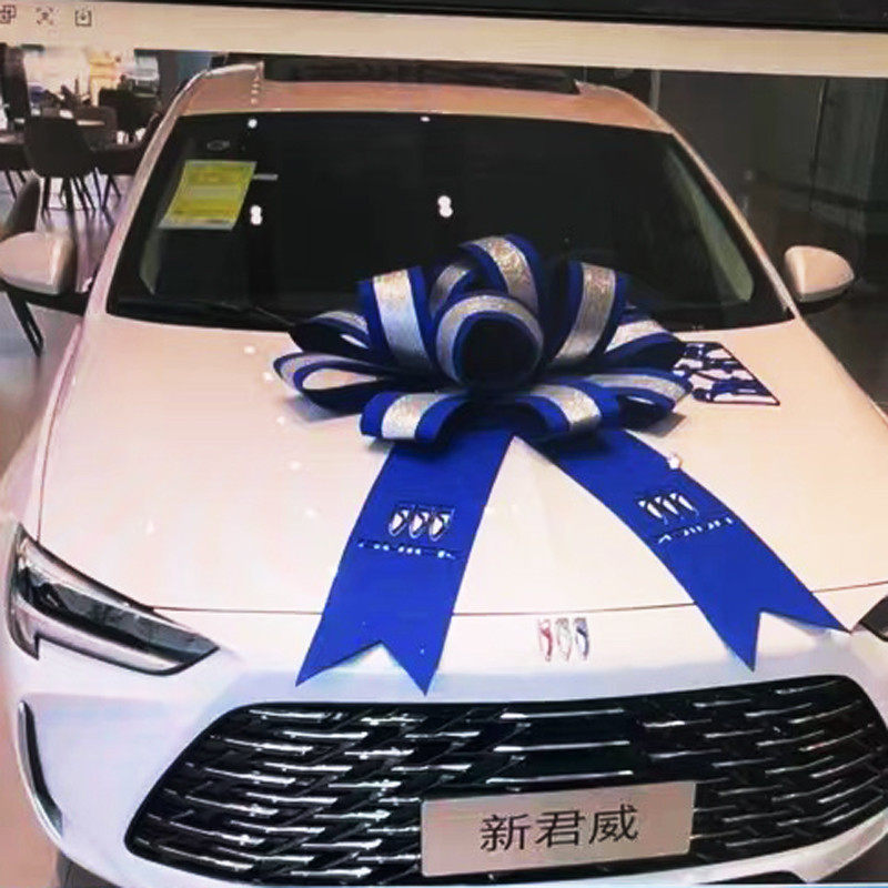 汽车布置车提车仪式大红花球4s店展厅交大蝴蝶结陪嫁车装饰拉花