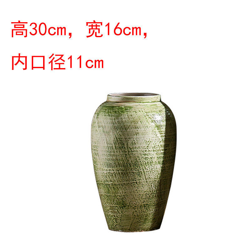 小花瓶插花摆件美式绿色陶罐文艺粗陶客厅景德镇陶瓷工艺餐厅