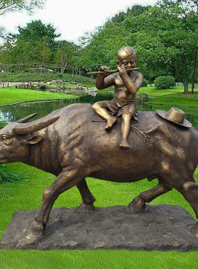 民风动物铸铜雕塑仿铜牛耕地农耕耕牛文化玻璃钢户外民俗景观摆件