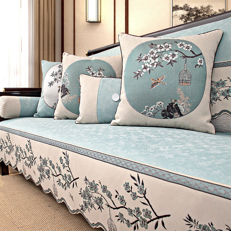 新中式沙发垫四季通用防滑高档坐垫盖布中国风沙发套罩实木座垫巾