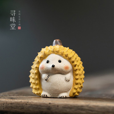 宜兴紫砂榴莲茶宠｜小猪熊猫刺猬手工创意茶桌小摆件可养趣味茶玩