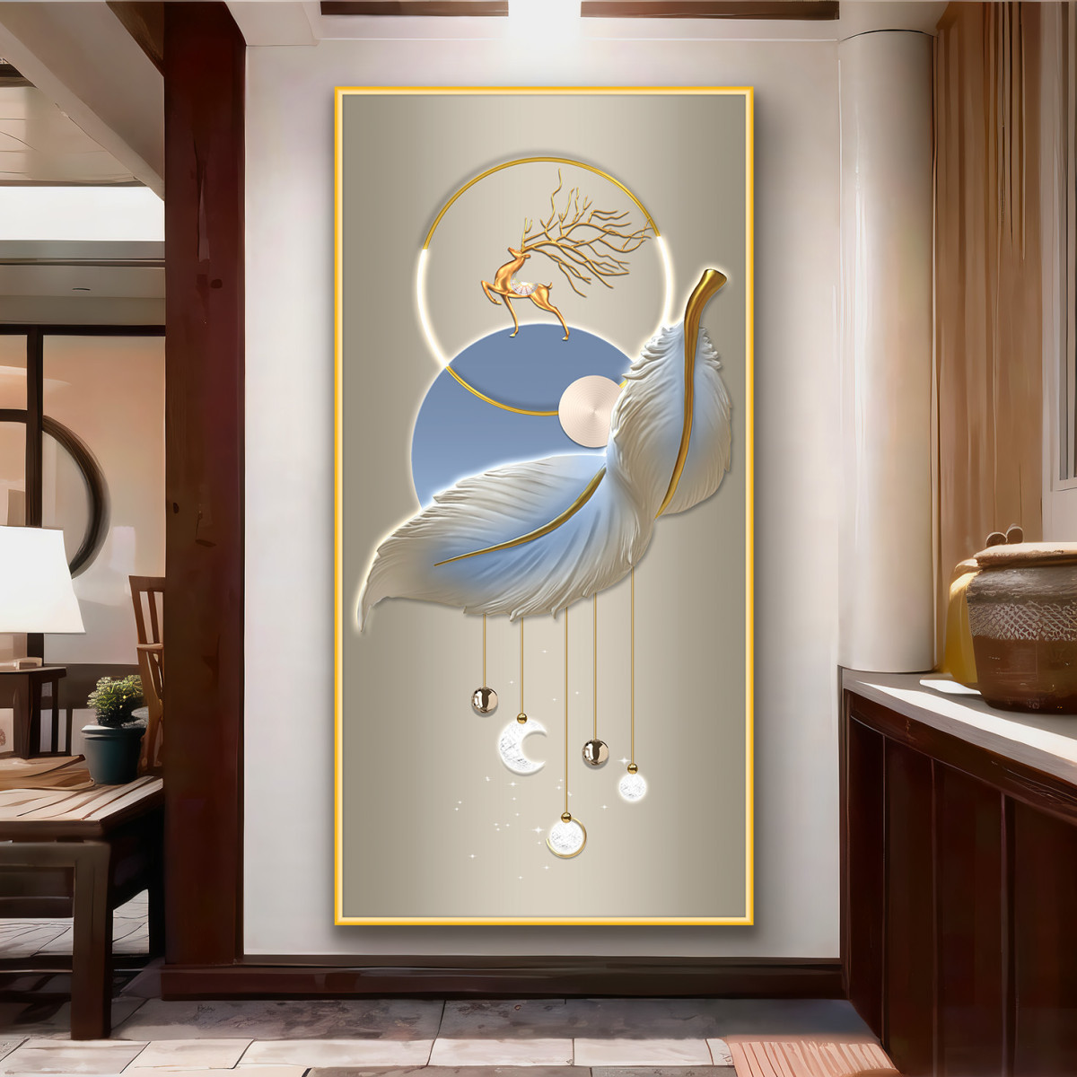 玄关墙贴3d立体自粘装饰画简约现代客厅走廊壁画过道进门贴纸画图片