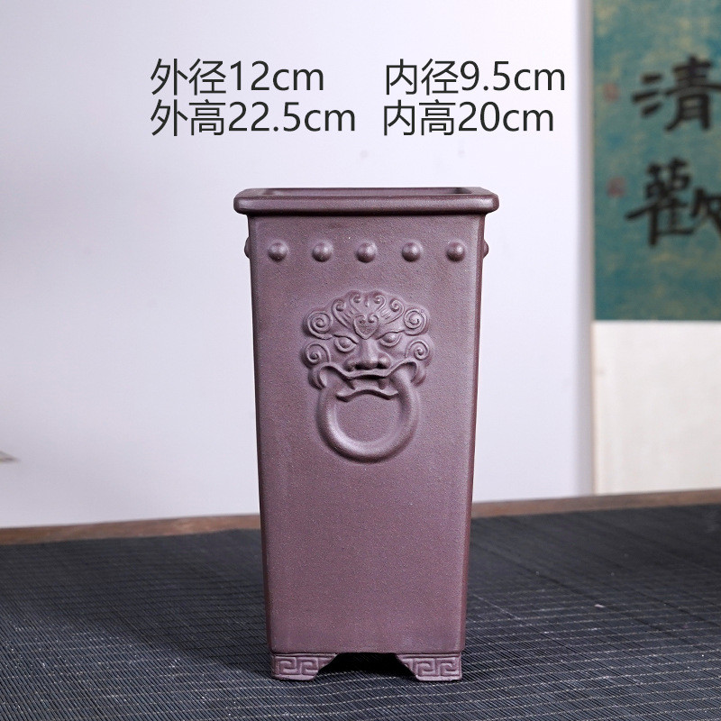 高四方紫砂花盆大号款签筒兰花多肉悬崖盆栽花盆陶土透气