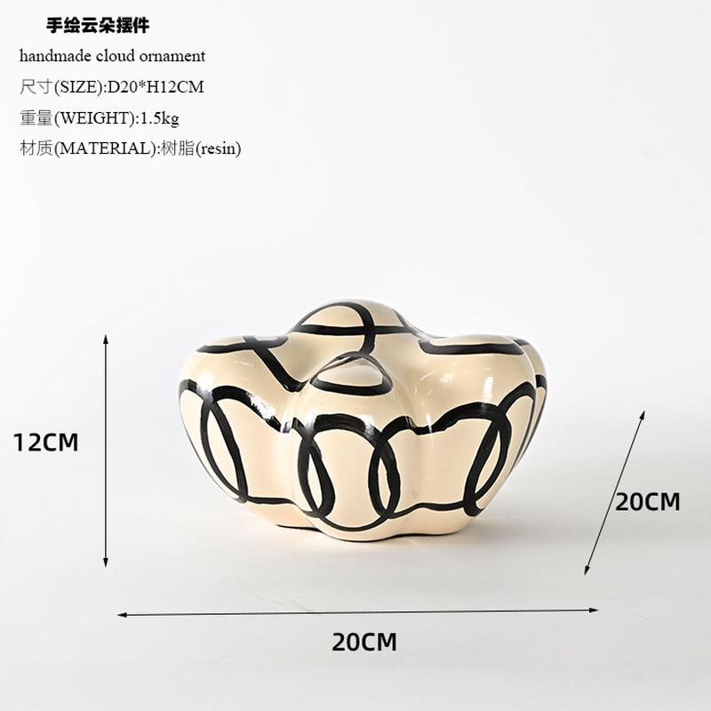 现代轻奢侘寂中古树脂手绘云朵客厅书房饰品样板间软装创意摆件