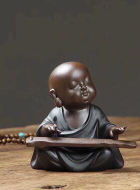 和尚紫砂茶宠精品手工茶玩可养创意功夫小黑金禅意个性客厅小摆件