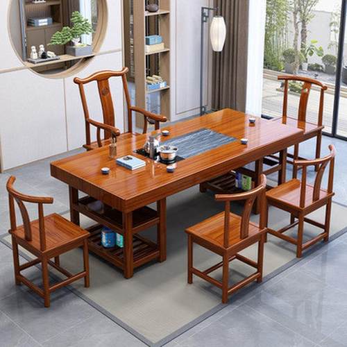 新中式实木原木大板茶桌椅组合家用泡茶台办公室洽谈禅意仿古茶桌