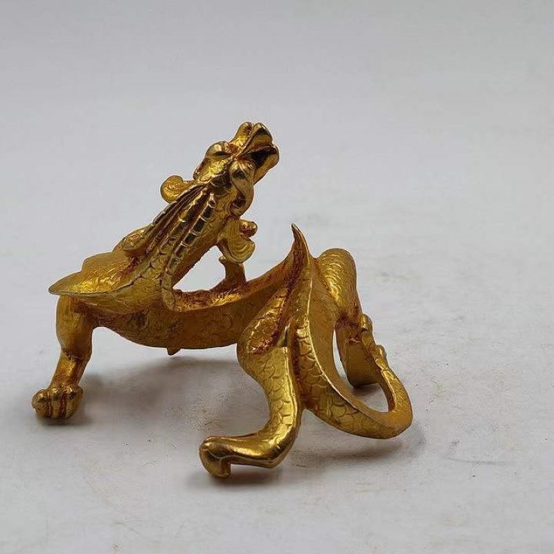 古董古玩批发仿古纯铜金龙鎏金龙立体镂空加厚文玩乡下收藏老物件
