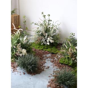 仿真芦苇草丛造景布置酒店橱窗拍照布置园景水池青苔插花绿植花丛