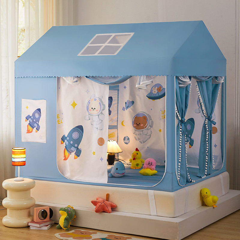 小房子儿童三开门蚊帐布帘城堡房型遮光布帘童趣蚊帐家用单双人床