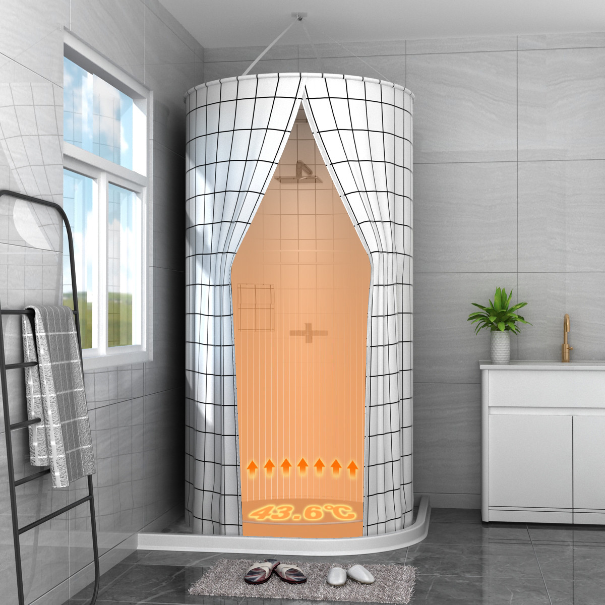 2tcu浴室浴帘防水布卫生间浴罩浴帐冬天家用洗澡帐保温罩照浴保暖