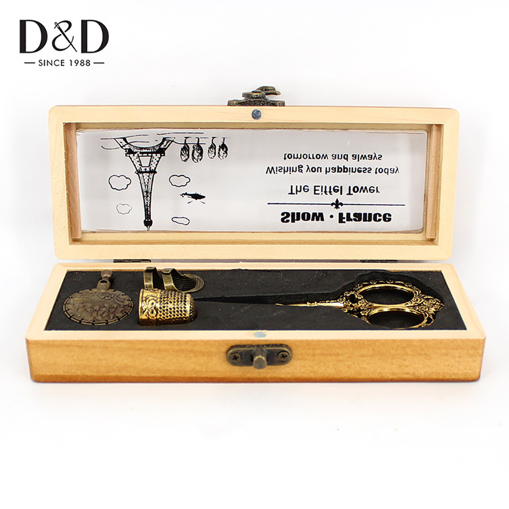 热销复古木质割线纯铜精致工艺工具套装器diy缝纫针线收纳盒