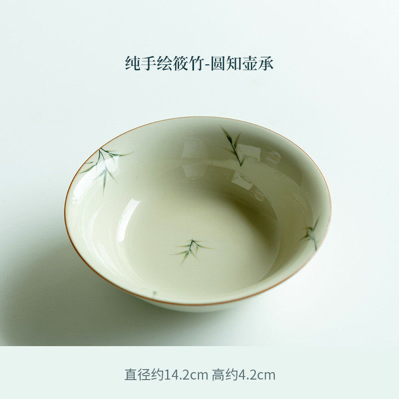 纯手绘筱竹圆知壶承紫砂壶壶垫养壶垫干泡果盘盘功夫茶道配件
