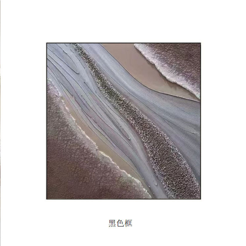 手绘油画侘寂风餐厅抽象客厅装饰画沙滩海浪立体肌理画正方形成品图片