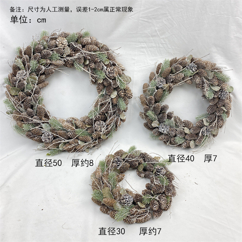 圣诞节装饰品桌面摆件2025新款松果松针圣诞树花环欧美装饰门环