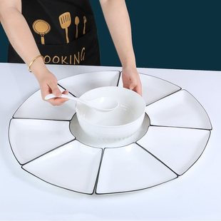 拼盘餐具套扇形网红菜盘陶瓷家用一整套组合大拼盘团圆餐具套装