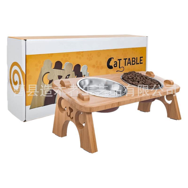 木质猫碗喂食架家用宠物用品实木猫猫食盆支架木质双碗喂食器狗狗