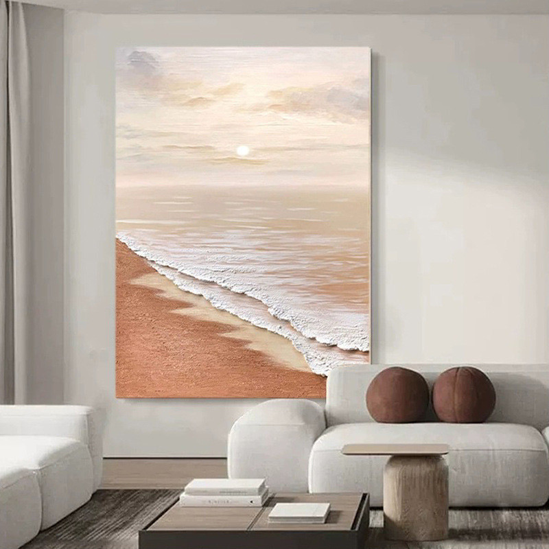 大芬油画村手绘日出玄关挂画油画酒店家居装饰画客厅入户海景批发